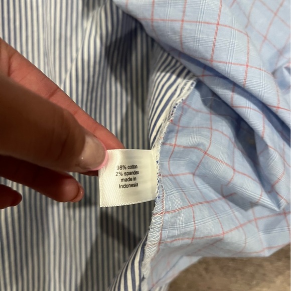 Lane Bryant Blue Striped Colorblock Button Down Top - Picture 6 of 7